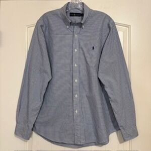 Ralph Lauren Mens Blue Gingham Button Down Long Sleeve Shirt Size L Cotton